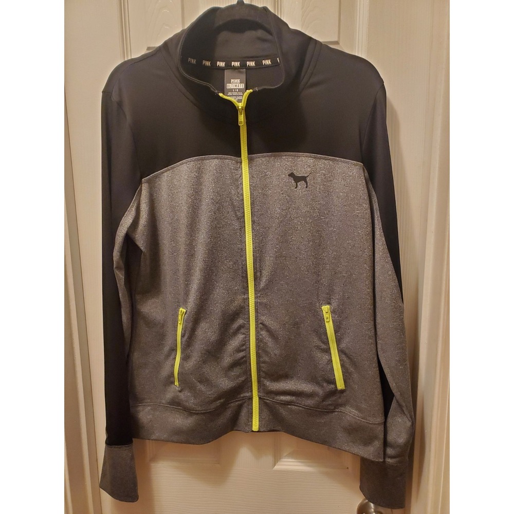 Victoria's Secret PINK Ultimate Activewear Jacket Sz L Gray Long Slv Athleisure